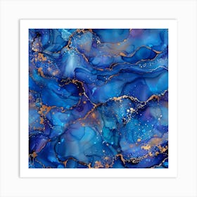 Abstract Blue And Gold Marble Pattern Art Print