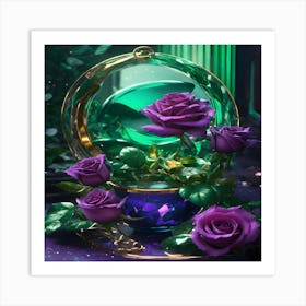 Purple Roses In A Glass Vase Art Print