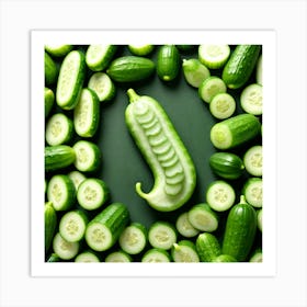 Cucumbers On Green Background 2 Art Print