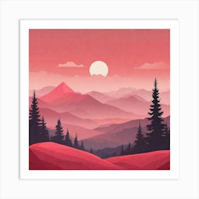 Misty mountains background in red tone 67 Art Print