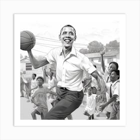 Obama Basketball Coloring Page 1 Art Print