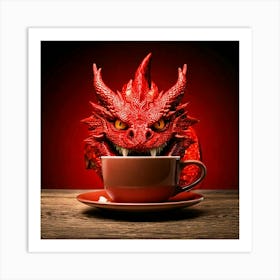 Firefly Angry, Red, Dragon, Glaring, Camera, Cup, Coffee, Fierce, Mythical, Creature, Intense, Fanta Art Print