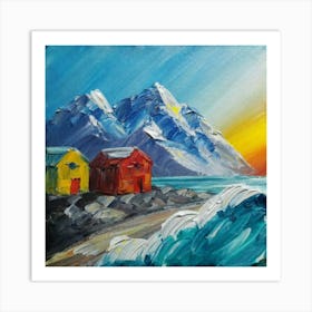 Acrylic and impasto pattern, mountain village, sea waves, log cabin, high definition, detailed geometric 7 Art Print