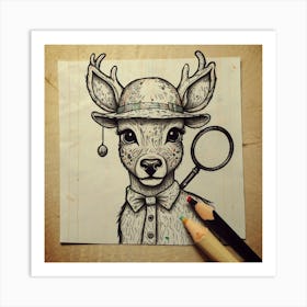 Deer With Magnifying Glass 8 Art Print