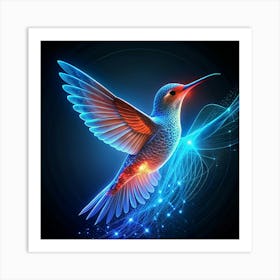 Abstract Hummingbird With Glowing Lines Art Print