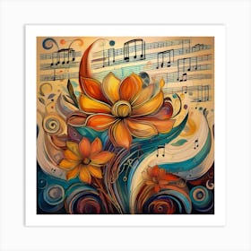 Music Notes And Flowers 6 Art Print