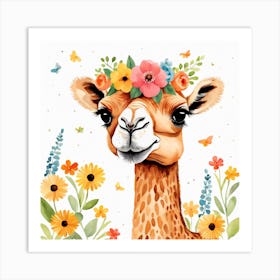 Floral Baby Camel Nursery Illustration (21) Art Print