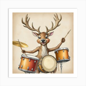 Deer Playing Drums 2 Art Print