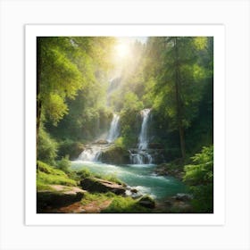 Cascade Among The Trees Art Print