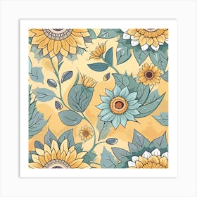 Sunflowers Seamless Pattern Vector Art Print