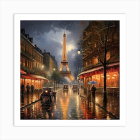 Paris Street Scene After Rain Art Print