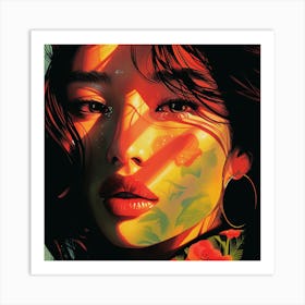 Asian Girl With Flowers Art Print