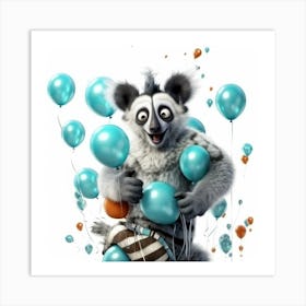 Lemur With Balloons 2 Art Print