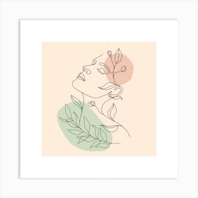 Portrait Of A Woman With Leaves Art Print