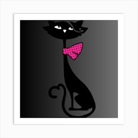 Black Cat With Pink Bow Art Print