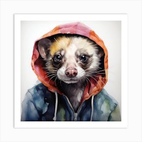 Watercolour Cartoon Ferret In A Hoodie Art Print