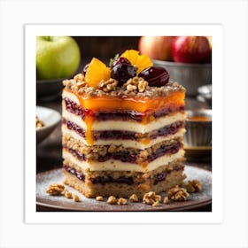 Layered Cake With Cranberries And Walnuts Art Print