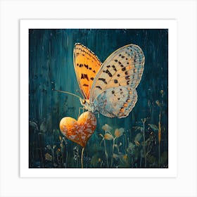 Butterfly Resting on Heart Flower Art Print