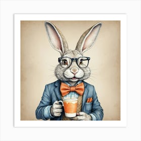 Rabbit With A Cup Of Coffee Art Print