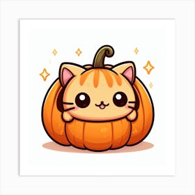 Cute Kawaii Pumpkin Cartoon Anime Cat Kitty Art Print