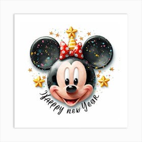Happy New Year Minnie Mouse Art Print