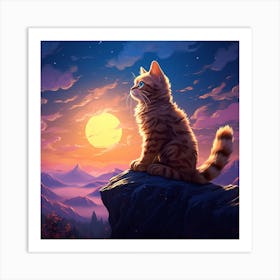 Cat In The Moonlight Art Print