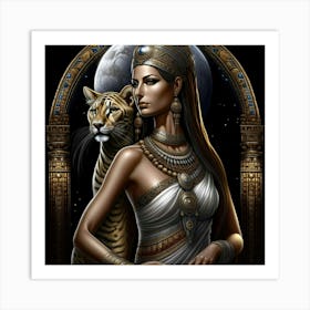 Egyptian Woman And Tiger Art Print