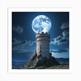 Full Moon Over A Castle Art Print