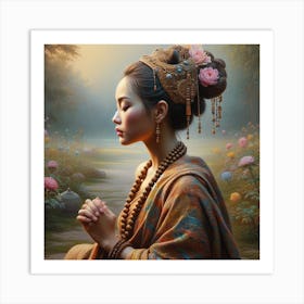 Asian Woman Praying Art Print