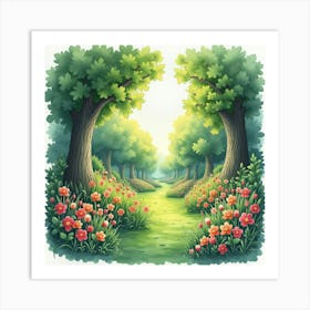 Watercolor The Enchanting Garden Of The Hesperides In A Lush Scene 1 Art Print