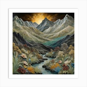 Mountain Stream - Style of William Morris 1 Art Print