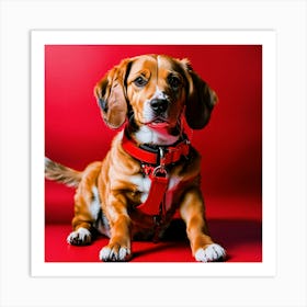 A Photo Of A Dog Wearing A Red Collar And Leash Art Print