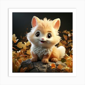 Cute Fox In Autumn Leaves Art Print