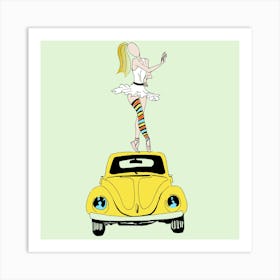 Yellow Vw Beetle ballerina Art Print