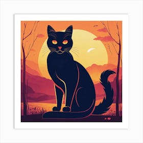 Black Cat At Sunset Art Print