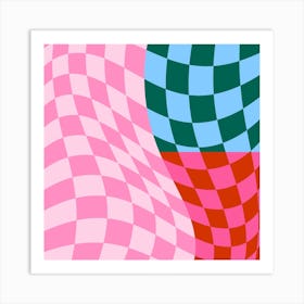 Warped Checker Trio Square Art Print