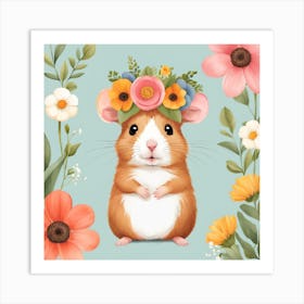 Floral Baby Hamster Nursery Illustration (40) Art Print