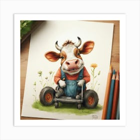 Cow On A Scooter Art Print