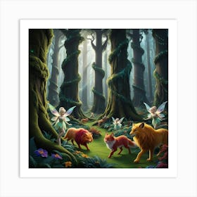 Fairy Forest with fairy animals Art Print