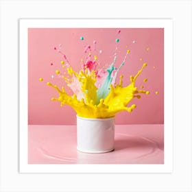 A white cup with a colorful explosion of paint coming out of it. Art Print