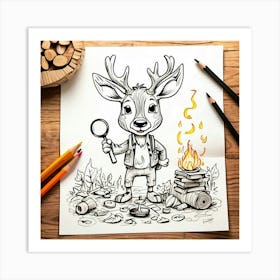 Deer With A Magnifying Glass 3 Art Print