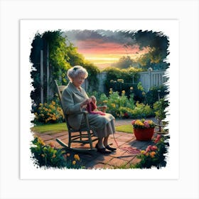 Sunset With An Old Lady Art Print