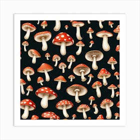 Mushrooms On Black Background 5 Art Print