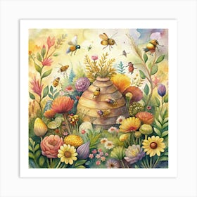 Bees And Flowers Art Print