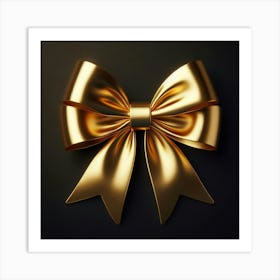Gold Bow On Black Background Art Print
