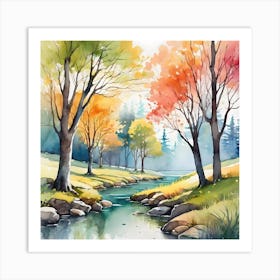 Watercolor Of Autumn Trees Art Print