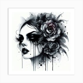 Gothic Girl With Roses 1 Art Print