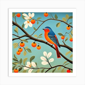 Russian Lubok Art, Bird On a Branch, folk art, 108 Art Print