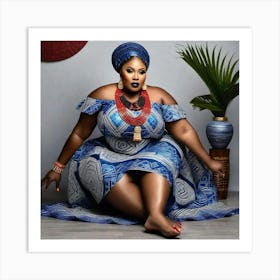 African Woman In Blue Dress Art Print