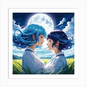 Two Girls With Blue Hair Art Print